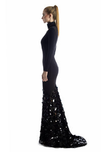NOIR OPULENCE GOWN - Sequin Adorned Black Gown side view