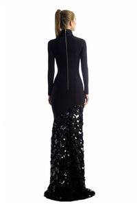 NOIR OPULENCE GOWN - Sequin Adorned Black Gown back view